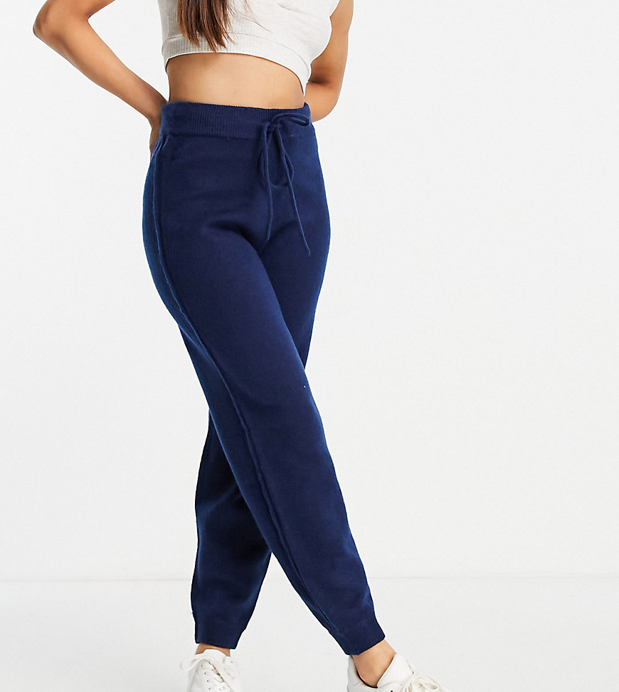 ASOS DESIGN Petite co-ord knitted jogger with tie waist detail in navy-Blue