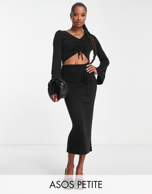 Knitted midi skirt shop co ord black