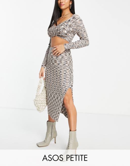 ASOS DESIGN Petite co-ord knitted midi skirt in space dye with split detail