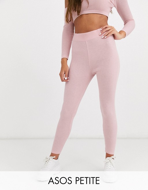 ASOS DESIGN Petite co-ord knitted leggings with mesh stitch detail in pink