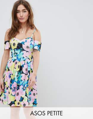 ASOS DESIGN Petite cold shoulder floral print prom dress-Multi