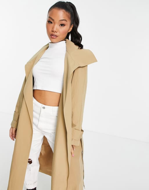 ASOS DESIGN Petite collared luxe trench coat in stone, 2 of 4