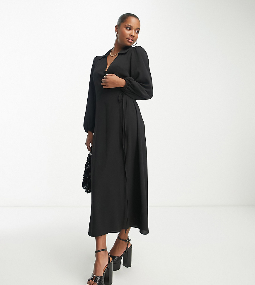 Asos Petite Asos Design Petite Collared Wrap Midi Dress In Black