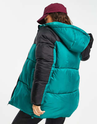 womens colour block puffer jacket