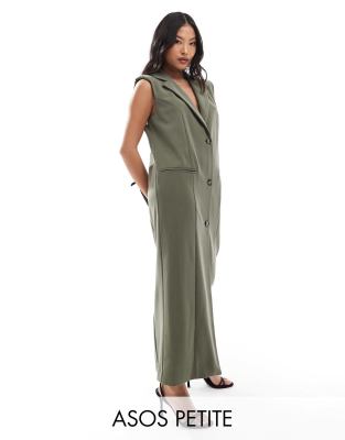 ASOS DESIGN Petite column vest midi dress in green-Gray