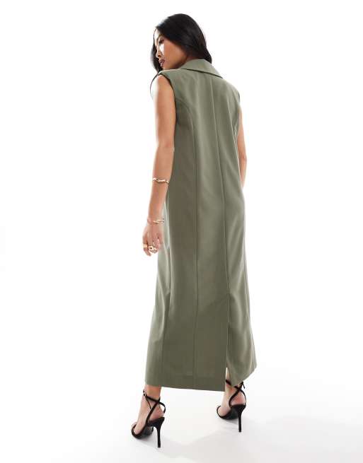 ASOS DESIGN Petite column waistcoat midi dress in green, 2 of 4