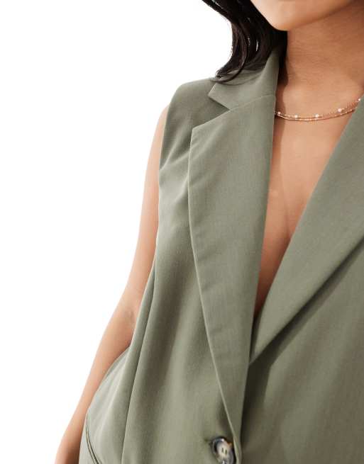 ASOS DESIGN Petite column waistcoat midi dress in green, 3 of 4