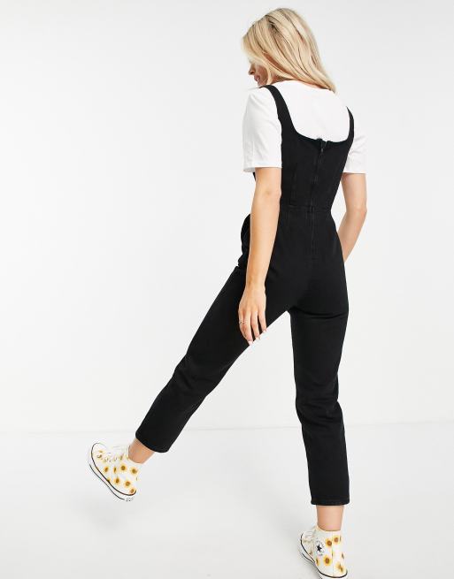 ASOS DESIGN Petite - Combinaison ajustée à encolure carrée en denim - Noir délavé, 2 de 4