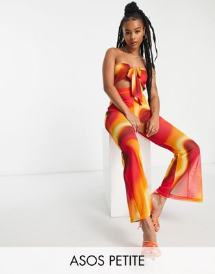 ASOS DESIGN Petite strapless tie front mesh jumpsuit with cut out in ombre print - ASOS Price Checker