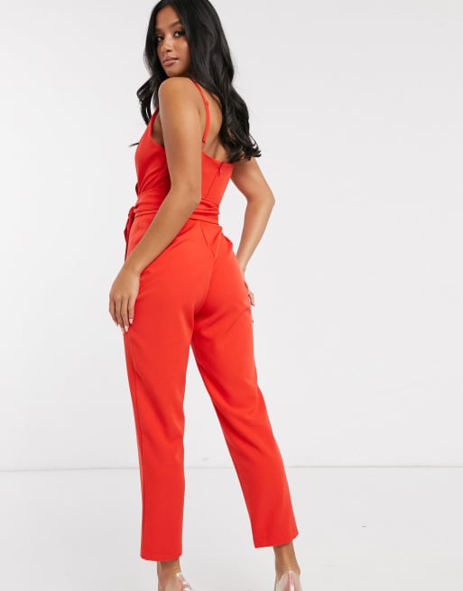 ASOS DESIGN Petite Combinaison cache c ur avec pantalon carotte et ceinture a nouer