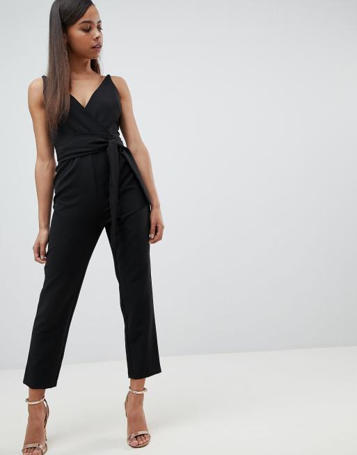 ASOS DESIGN Petite Combinaison cache c ur avec pantalon carotte et ceinture nouer