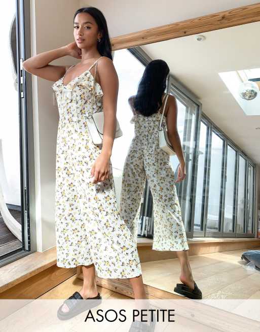 ASOS DESIGN Petite - Combinaison caraco à nouer devant imprimé fleurs - Jaune