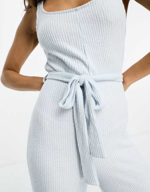 ASOS DESIGN Petite - Combinaison confort côtelée ultra douce à encolure carrée - Bleu, 4 de 4