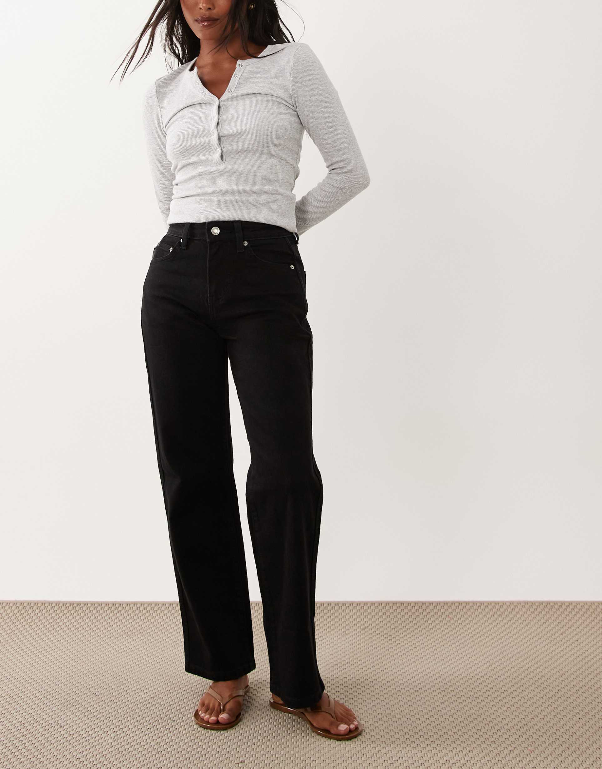 asos design petite comfort stretch straight leg jean in black