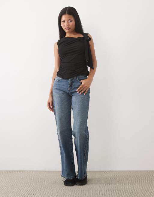 ASOS DESIGN Petite comfort stretch straight leg jean in dark vintage wash, 1 of 5