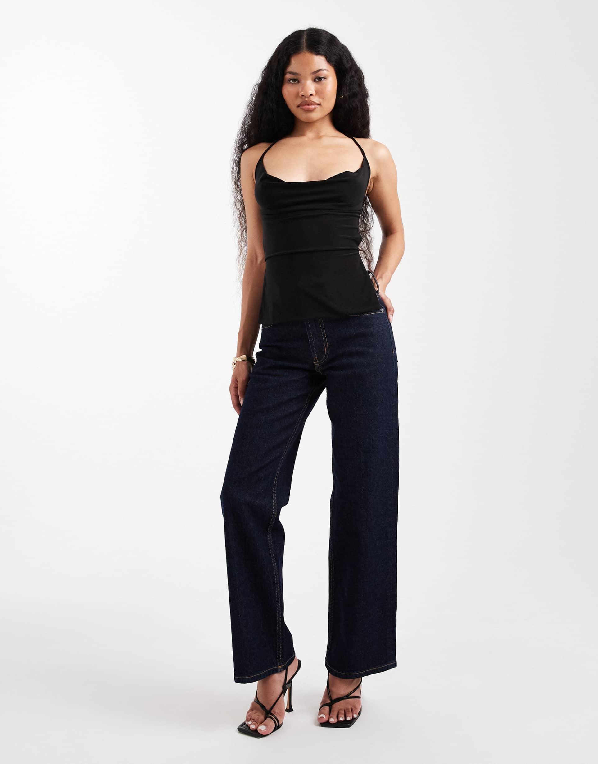 asos design petite comfort stretch straight leg jeans in rinse