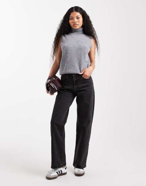 ASOS DESIGN Petite comfort stretch straight leg jeans in washed black - view 1