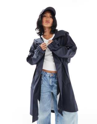 ASOS DESIGN Petite contrast detail rubberized rain trench in navy - view 1
