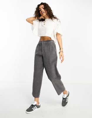 ASOS DESIGN Petite cord barrel leg pants in gray