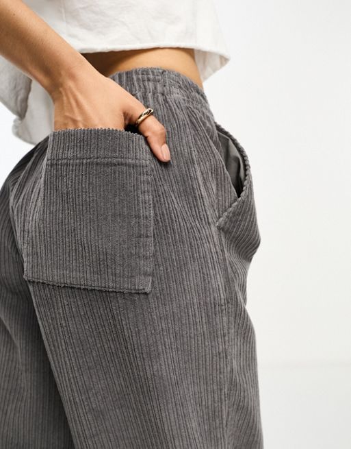 ASOS DESIGN tapered corduroy pants in gray