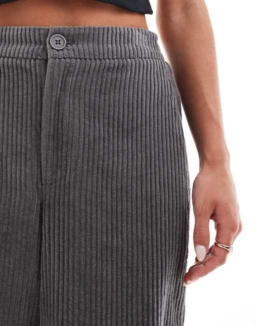 ASOS DESIGN Petite cord barrel pants in charcoal