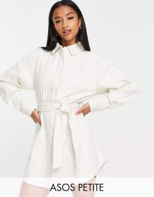 ASOS DESIGN Petite cord belted shirt dress in buttermilk - ASOS Price Checker