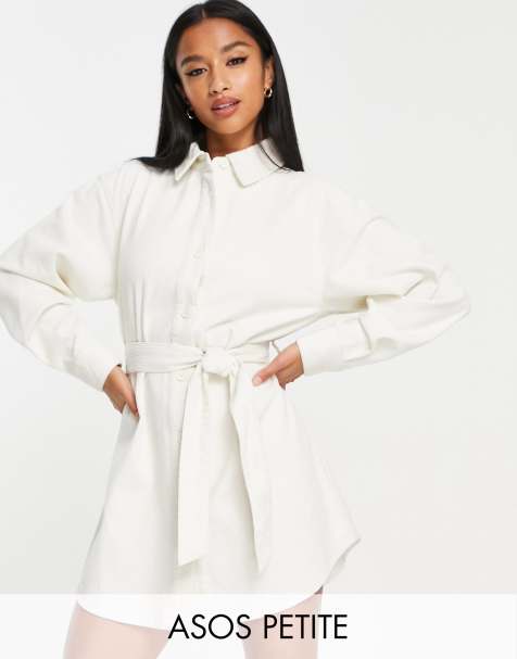 Whistles cotton belted corduroy mini shirt dress in cream - CREAM