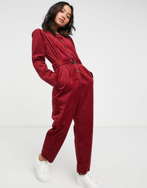 ASOS DESIGN Petite Cord Jumpsuit in Aschrot mit Knopfleiste ASOS