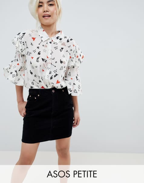 ASOS DESIGN Petite cord original skirt in washed black