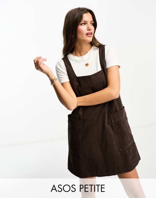 ASOS DESIGN Petite cord overall dress in chocolate