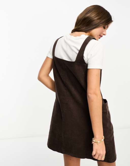 ASOS DESIGN Petite cord overall dress in chocolate