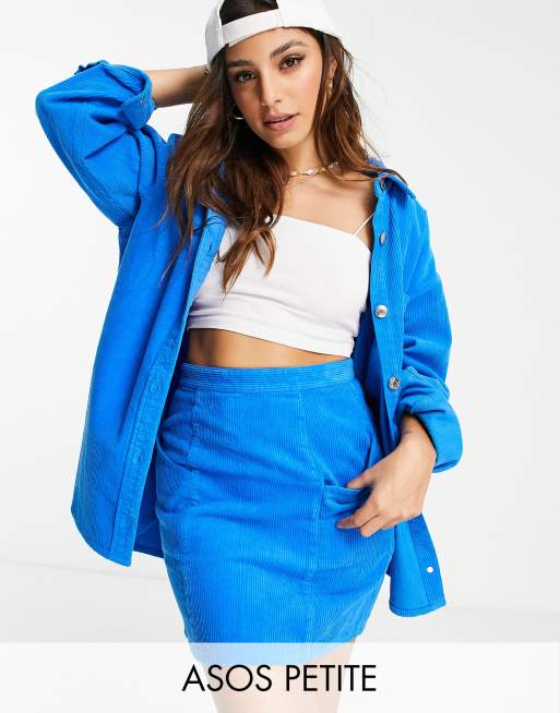 ASOS DESIGN Petite cord oversized shirt in blue - part of a set