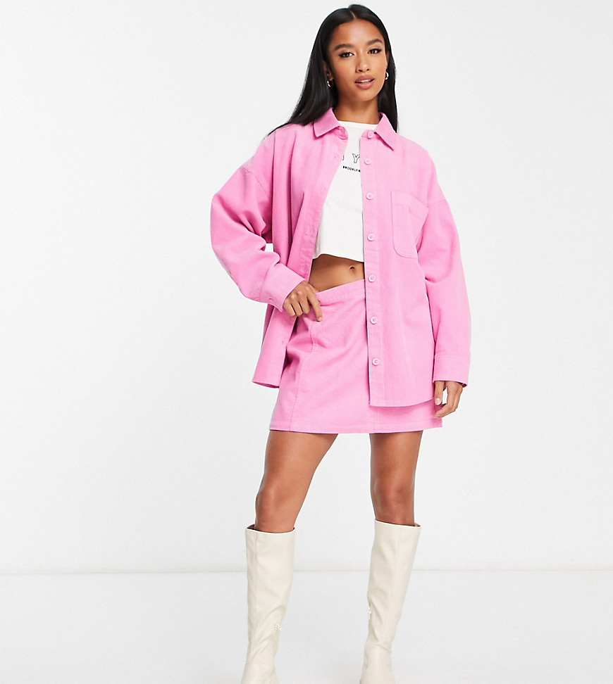 ASOS DESIGN Petite cord pelmet mini skirt in pink co-ord