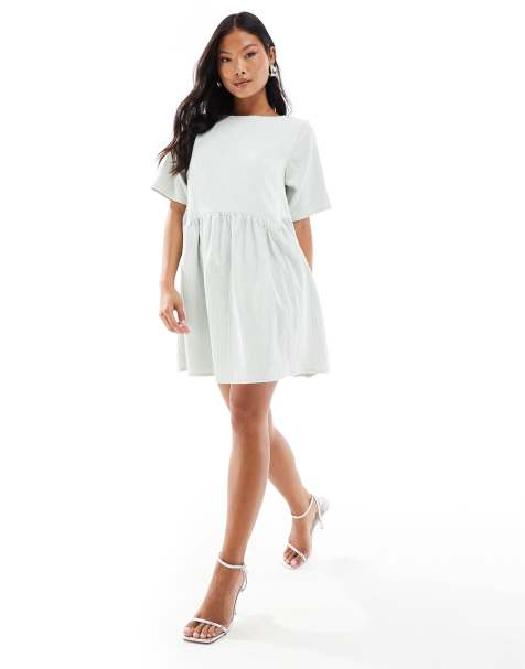 ASOS DESIGN petite cord smock tee with waist seam detail in mint - view 1