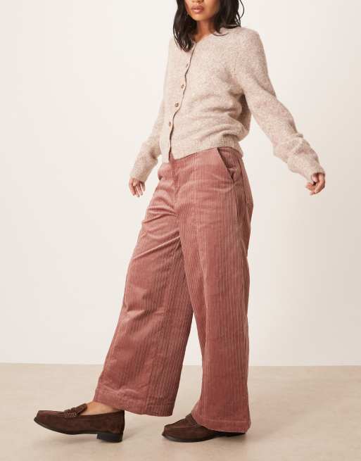 ASOS DESIGN Petite cord wide leg ankle grazer pants in rose, 2 of 5
