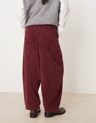 Asos Design Petite Corduroy Barrel Leg Pull On Pants In Red