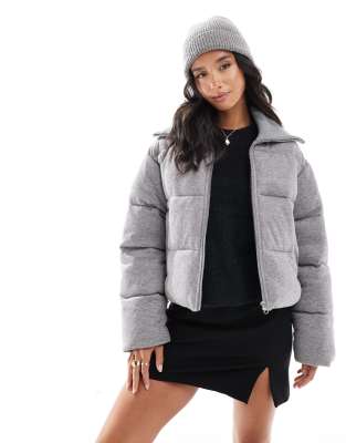 ASOS DESIGN Petite corduroy knit collar puffer jacket in charcoal-Gray