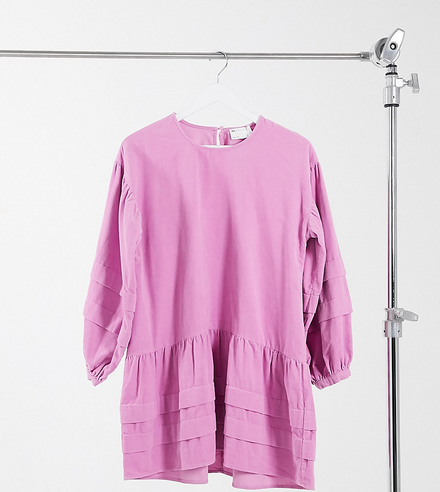 Asos Petite Asos design petite corduroy mini pleat detailed smock dress in light pink