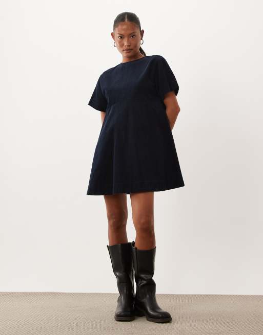 ASOS DESIGN Petite corduroy t-shirt mini dress in navy, 2 of 4