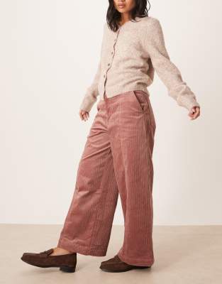 Asos Design Petite Corduroy Wide Leg Cropped Pants In Pink