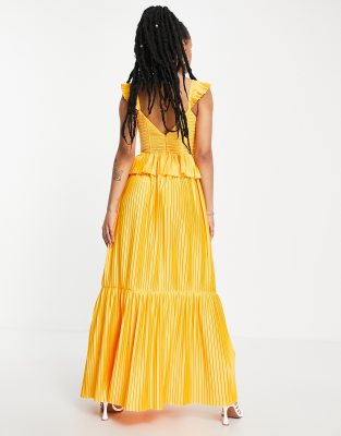 ASOS DESIGN Petite corset detail pleated tiered maxi dress