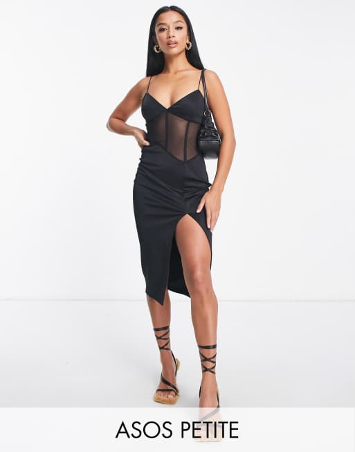 Petite Black Mesh Corest Lace-Up Fitted Mini Dress