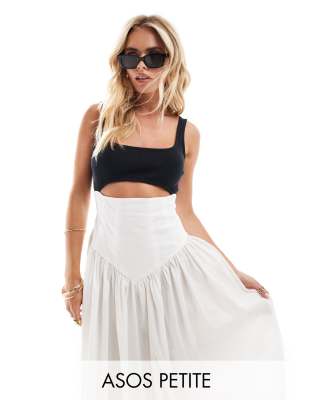 ASOS DESIGN Petite corset waist jersey bodice midi dress in cream and black - view 1