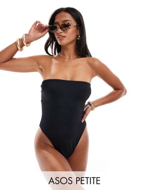 ASOS DESIGN Petite - Costume da bagno a fascia nero liscio - view 1