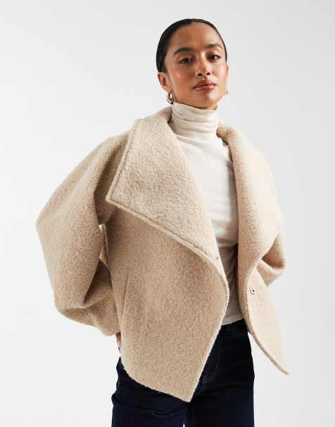 ASOS DESIGN Petite cosy funnel neck oversized clean jacket in oatmeal