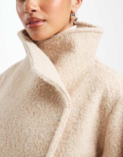 ASOS DESIGN Petite cosy funnel neck oversized clean jacket in oatmeal, 3 of 4