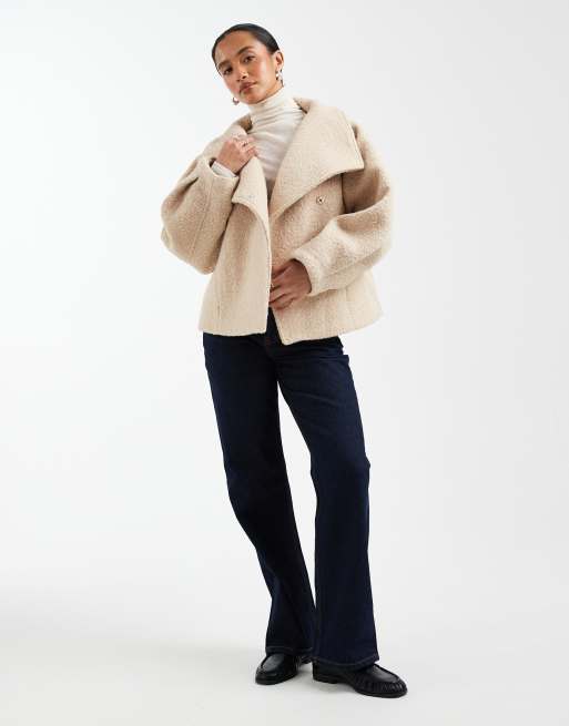 ASOS DESIGN Petite cosy funnel neck oversized clean jacket in oatmeal, 4 of 4