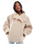 [ASOS Petite] ASOS DESIGN Petite cosy funnel neck oversized jacket in oatmeal-Grey M Oat meal