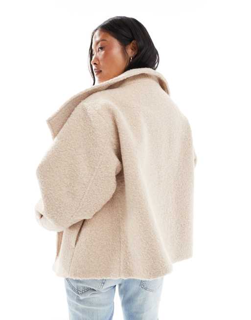 ASOS DESIGN Petite cosy funnel neck oversized jacket in oatmeal, 2 of 4