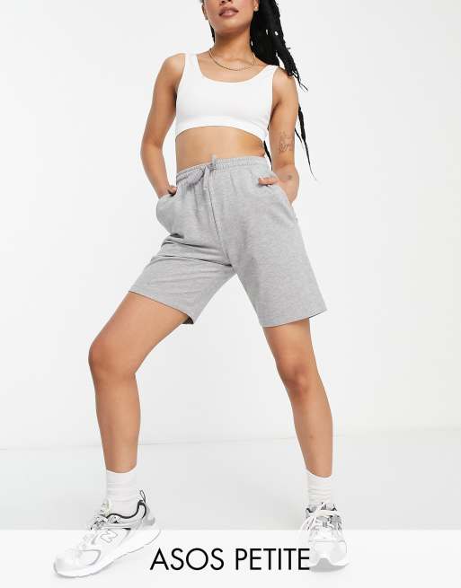 ASOS DESIGN Petite cotton 90s mid-rise sweat shorts in longer length in grey - GREY